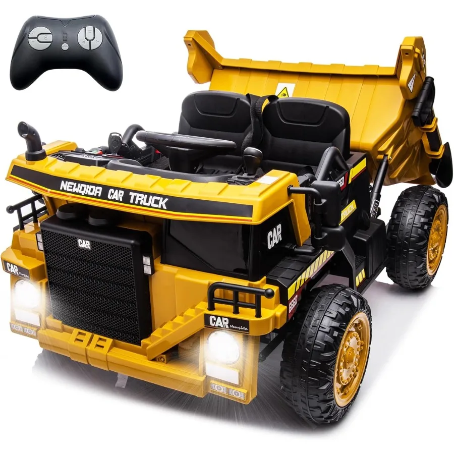 Ride on Dump Truck, 12V Kids Electric Car with Remote Control for Toddlers Ride on Construction Vehicles with Electric Dump Bed/