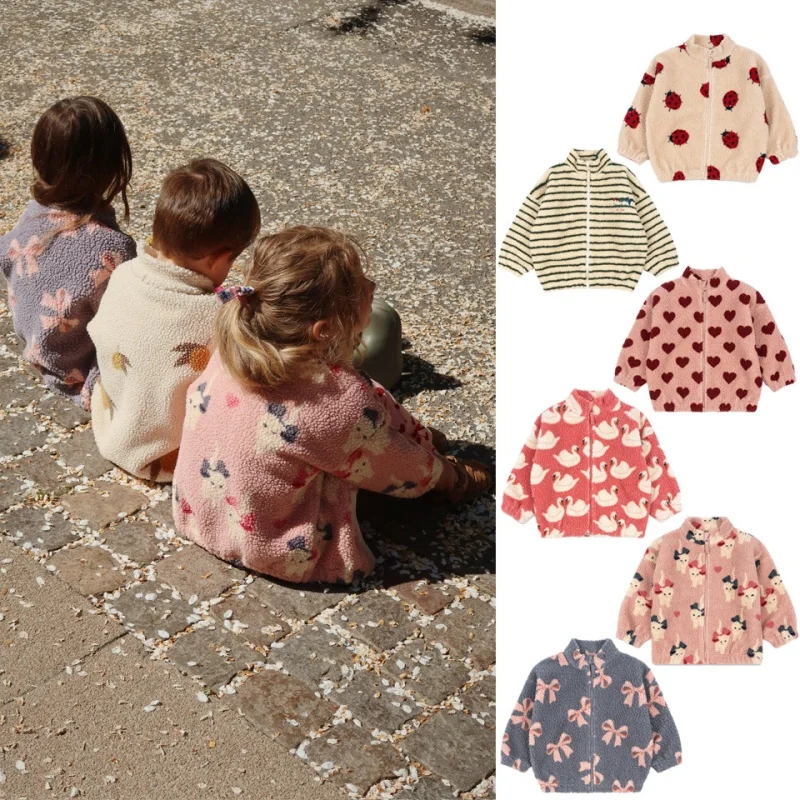 

In Stock 25 Autumn and Winter New Children's Clothing KS Kitten Butterfly Swan Beetle Lamb Wool Coat