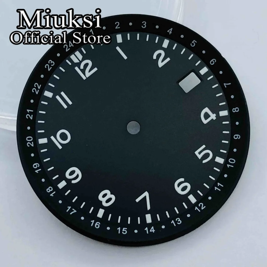 Miuksi 33.5mm black blue green watch dial luminous dial fit NH35 movement