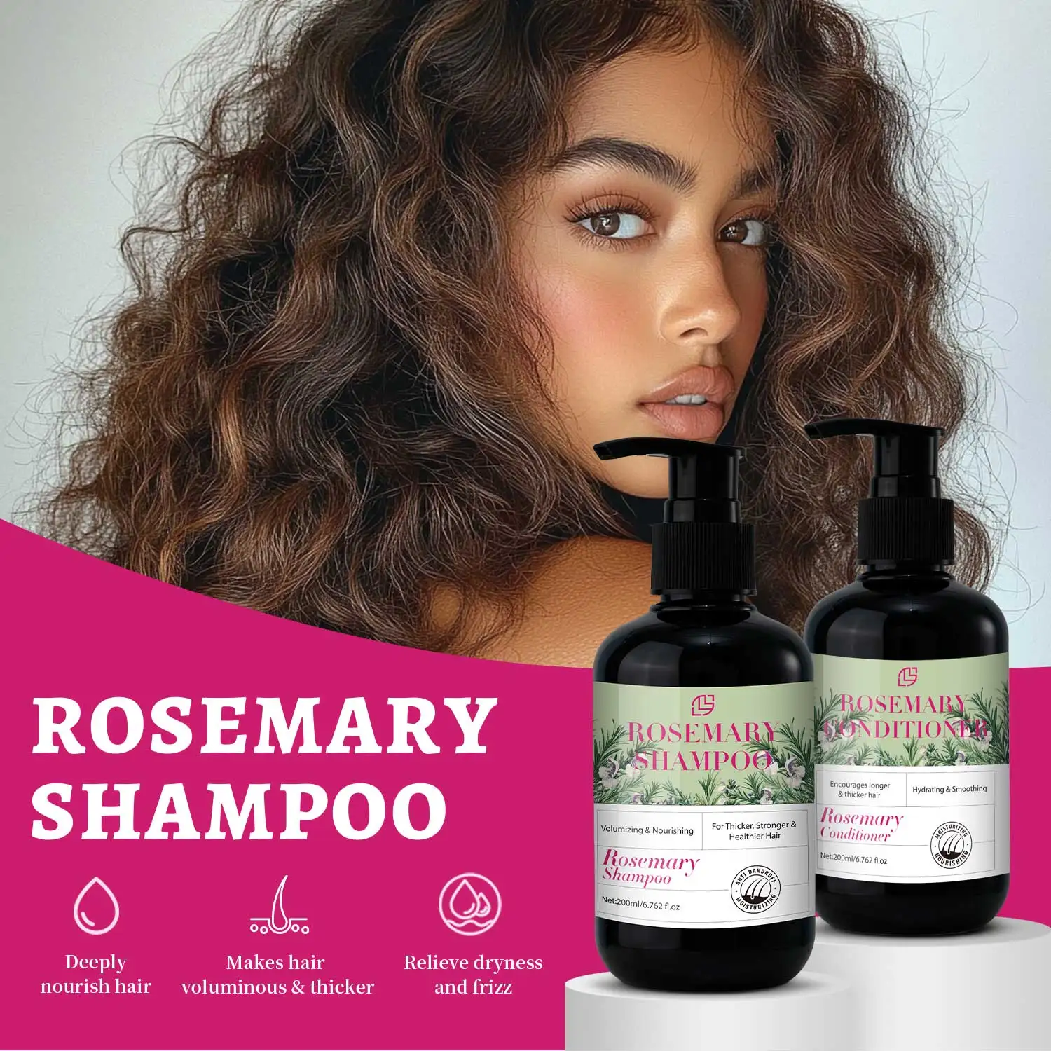 200ML Rosemary Shampoo for Hair Growth Volumizing Nourishing Straightening Shampoo Repair Damaged Dry Curl Hair for Men Women