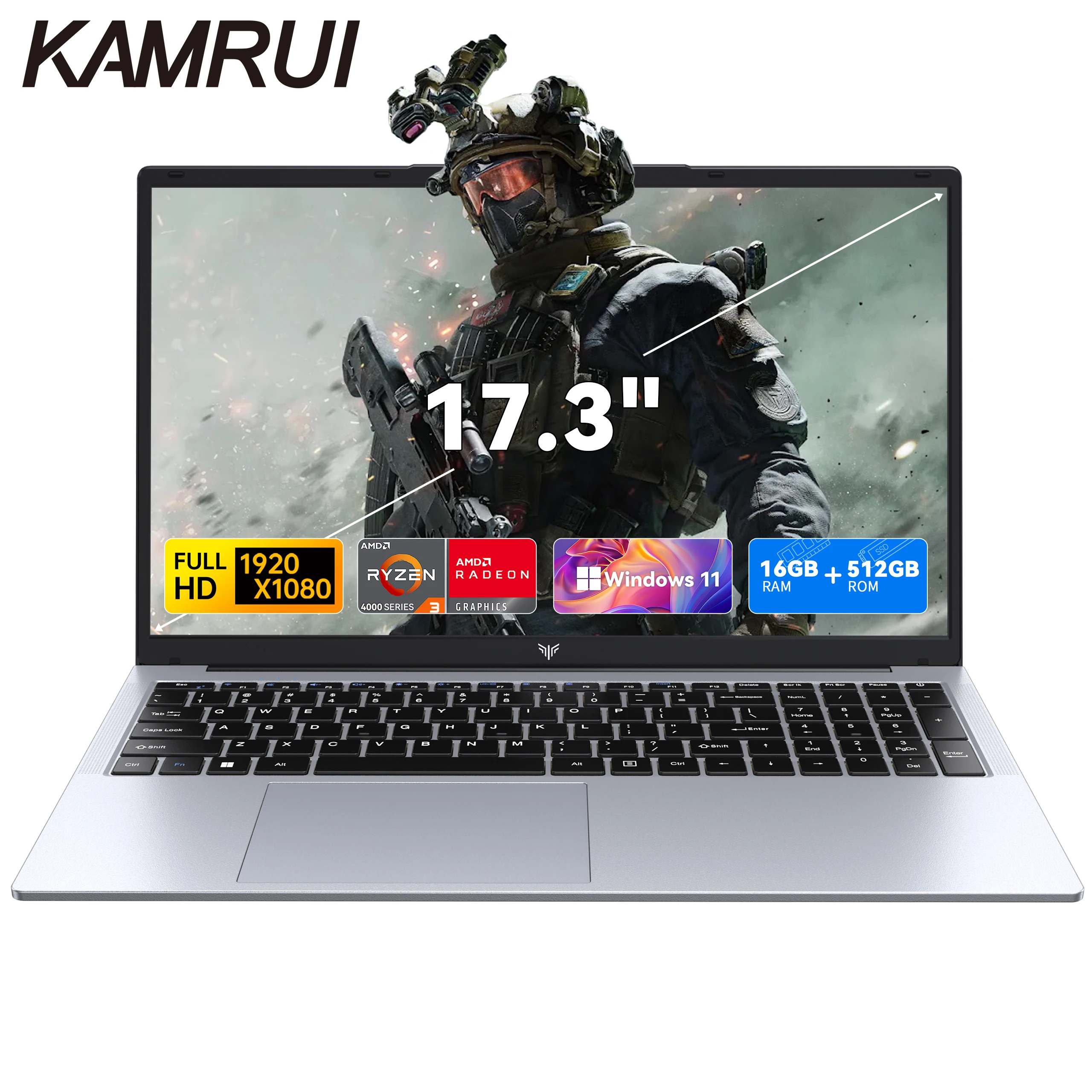 KAMRUI 17.3 Laptop AMD Ryzen 3 4300U 16GB DDR4 RAM 512GB SSD Lekki laptop biznesowy Windows 11 Pro Ordenadores Portátiles