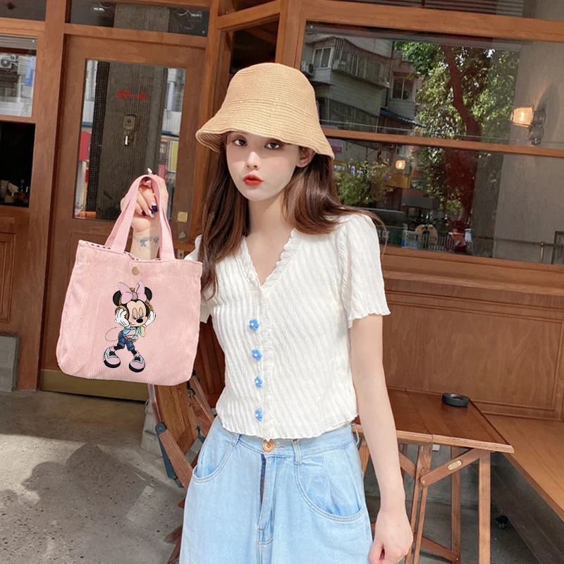 Minnie Mouse Women\'s ShoulderBag Cartoon Lady Crossbody Bags Messenger Tote Bag Female Corduroy Trendy Handbag Shopping Bag Gift