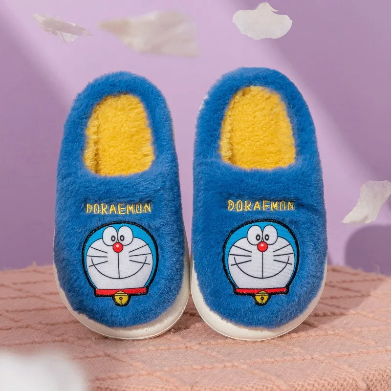 New Anime Doraemon Cute Dorami Girls Cotton Slippers Winter Indoor Home Plush Anti-skid Warm Baotou Shoes Kawaii Christmas Gift