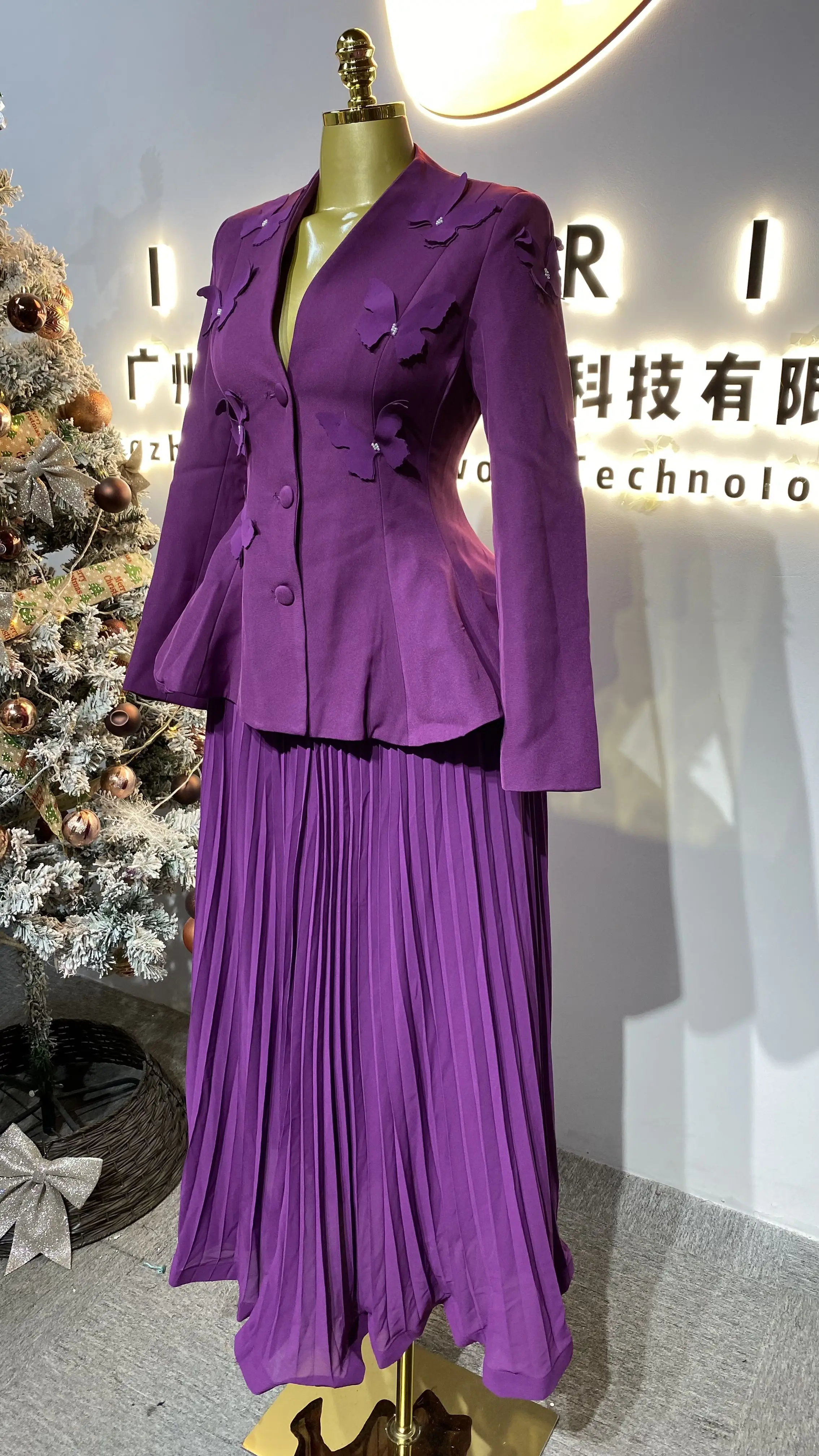 فستان أنيق غير منتظم، رقبة دائرية نسائية كاجوال، أكمام منتفخة وردية، تنورة مطوية كلاسيكية-GZXX276