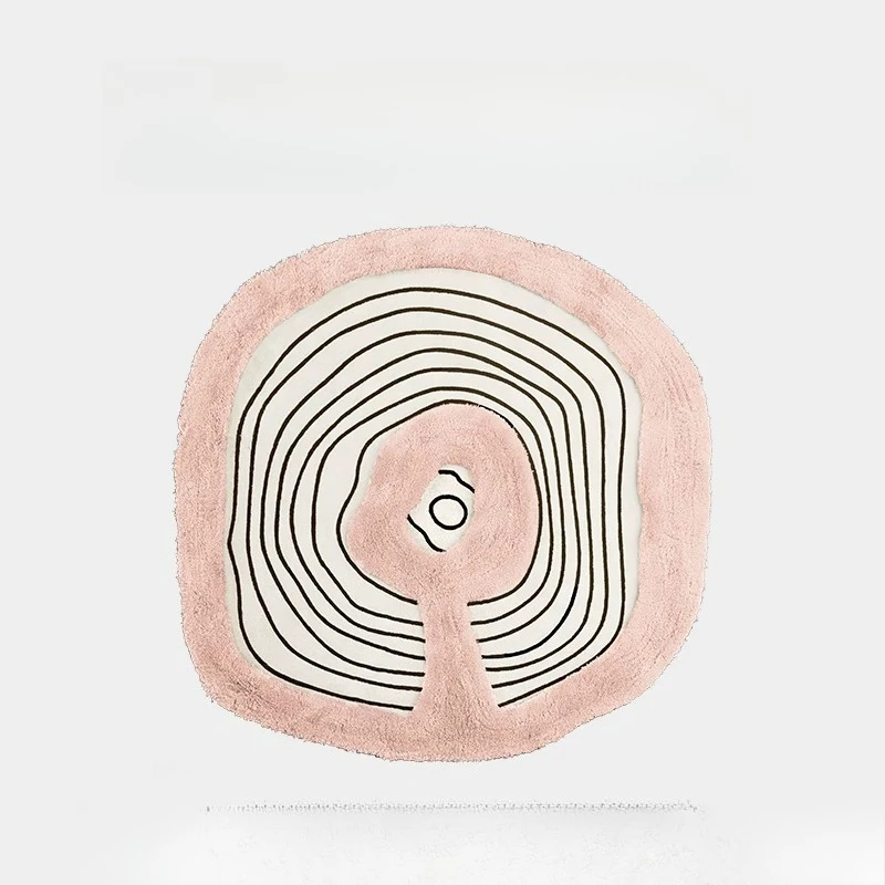 Alien Unregelmäßiger Creme-Wind-Kunst-Design Runder Rosa Milchseide Langhaar-Teppich für Wohnzimmer, Schlafzimmer und Nachttisch