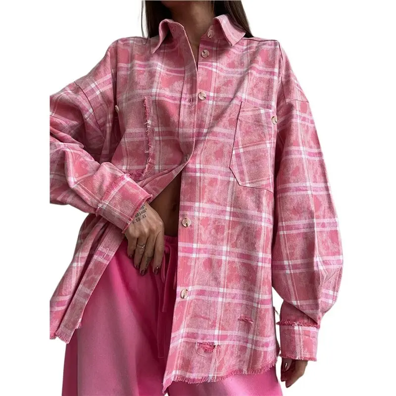 

CYL-Женская фланелевая рубашка с длинным рукавом, повседневная, в клетку, на пуговицах