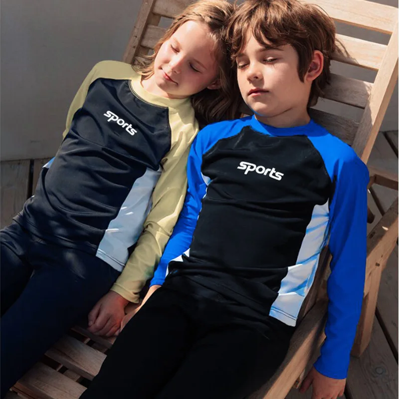 2026 New Two Piece Bathing Suit for Girls Boys Cartoon Split Long Sleeve Rash Guard Sun Protection Swimsuit for Teenagers