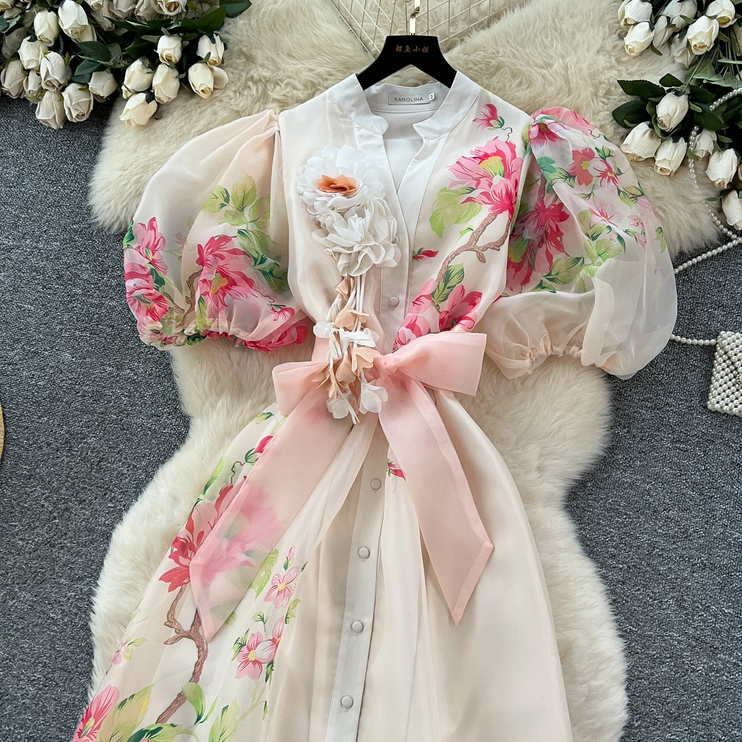 2025 الفرنسية خمر فستان سهرة أنيق المرأة الزنانير شبكة واحدة الصدر ثلاثية الأبعاد زهرة فستان طويل الراقية مهرجان الملابس جديد