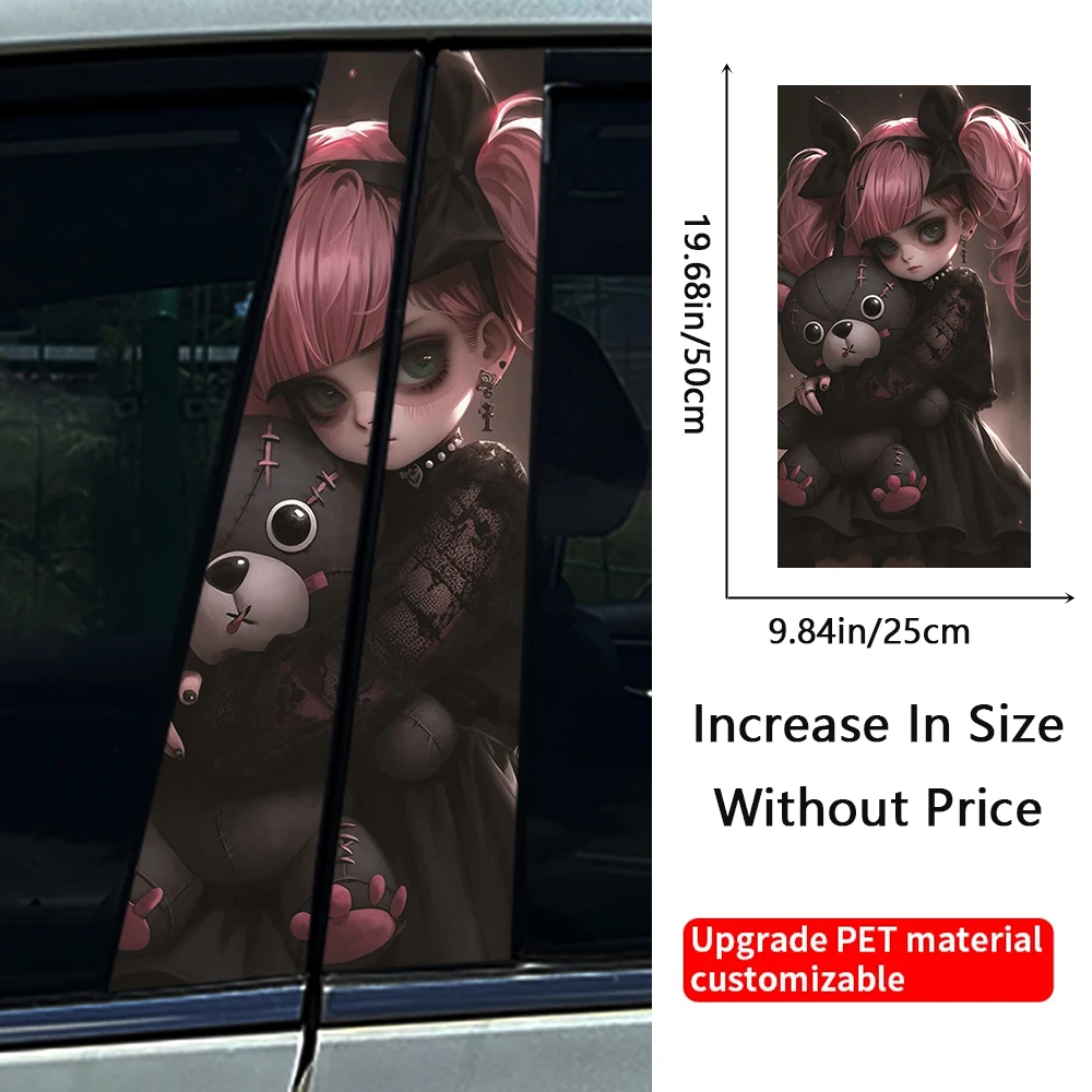 Gothic Girl Cat Bear Car B-pillar Stickers Auto Center Column Decoration Cover Scratches Waterproof Decals Car Accessories