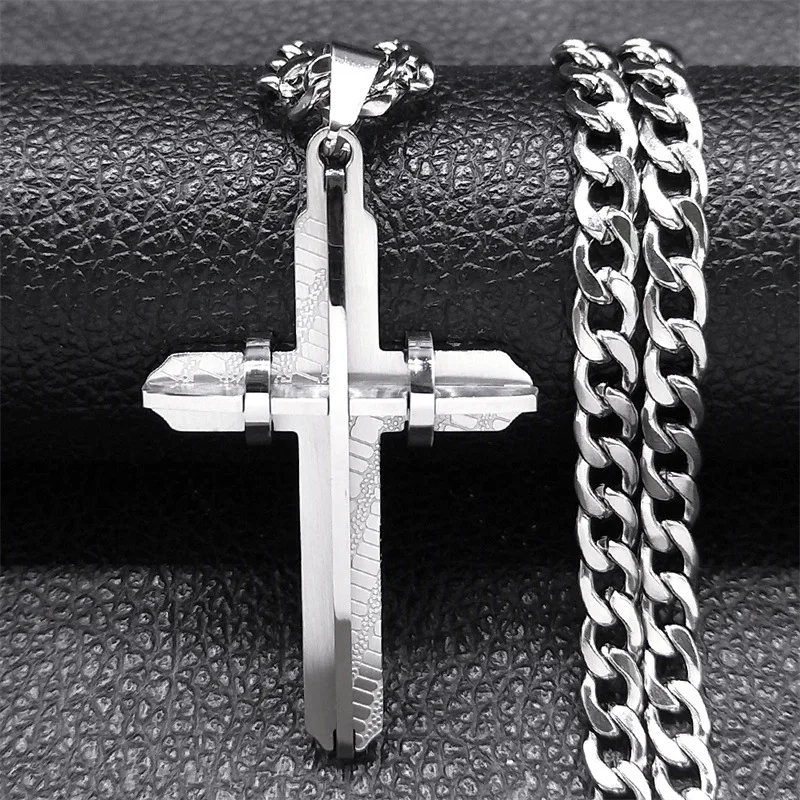 HNSP 316L Edelstahl 3D-Kreuz-Anhänger-Halskette für Herren, religiöser Schmuck, Accessoires – Detail 9
