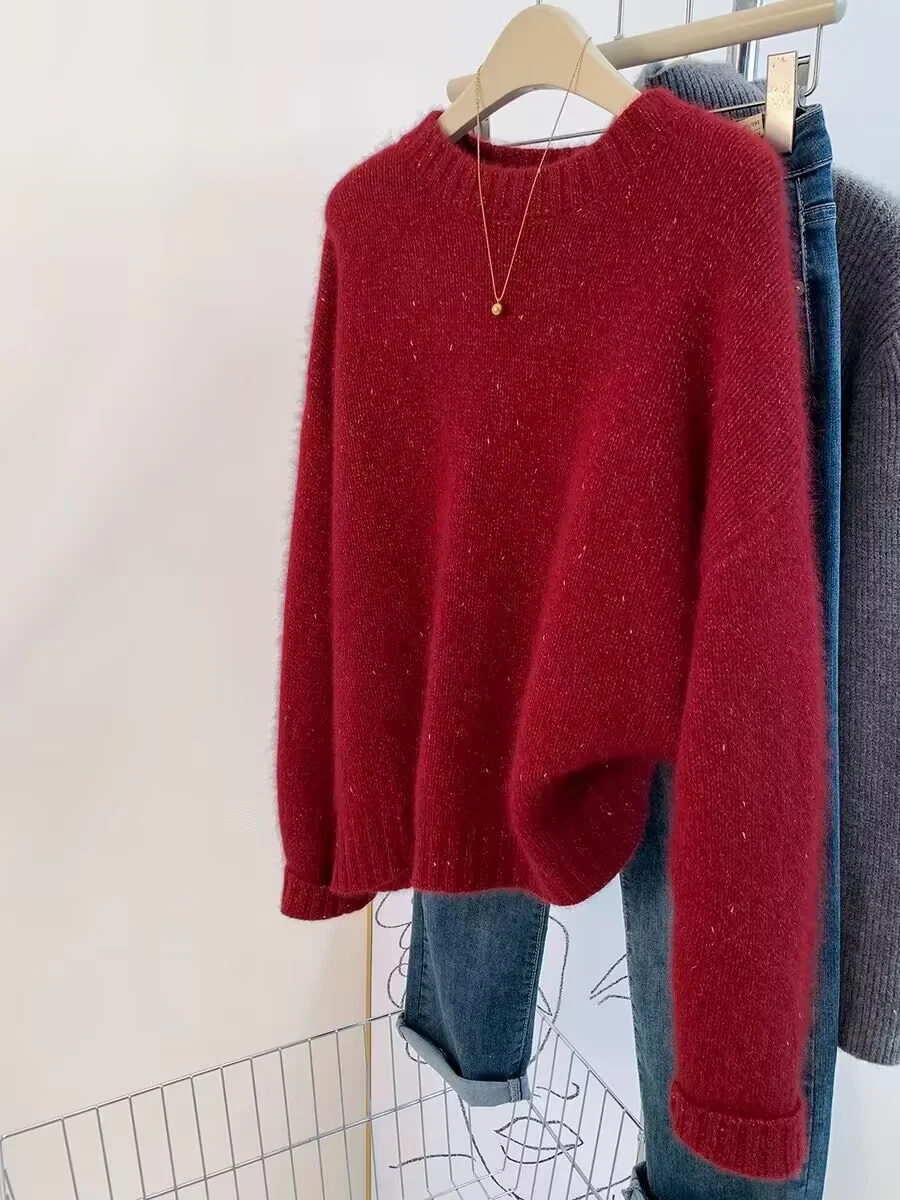 2025 New 100% Merino Wool Sweater Women O-neck Long Sleeve Pullover Spring Autumn Basic Pure Color Knitwear Soft Comfort Tops