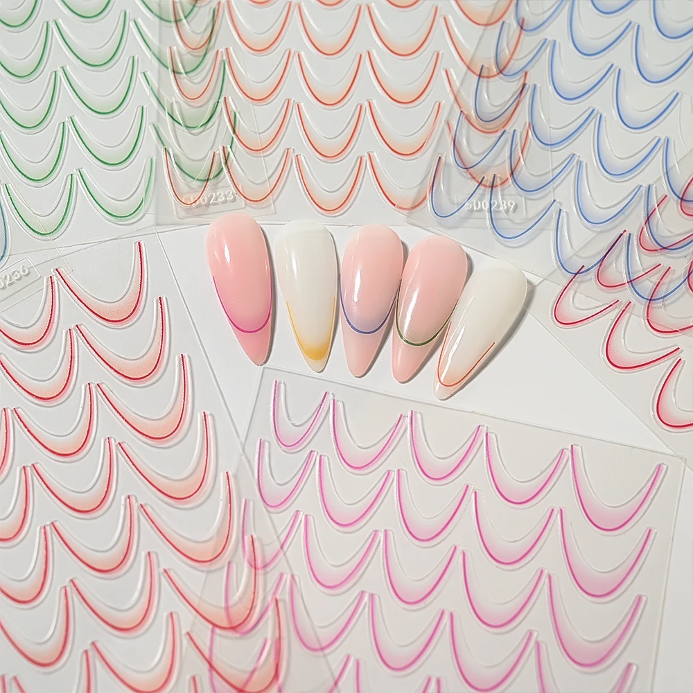 14 Blatt French Gradient Line Nail Art Aufkleber Neon Stripe Lines Bend Selbstklebende Nagelaufkleber Gradient Lines Nageldekoration – Detail 7