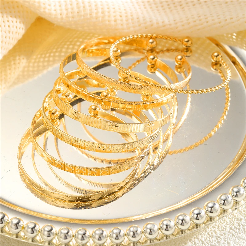 7Pcs/Set Punk Vintage Gold Color Bangles For Women Star Heart Twist Exaggerated Classic Charm Bracelet HipHop Fashion Jewelry image 2
