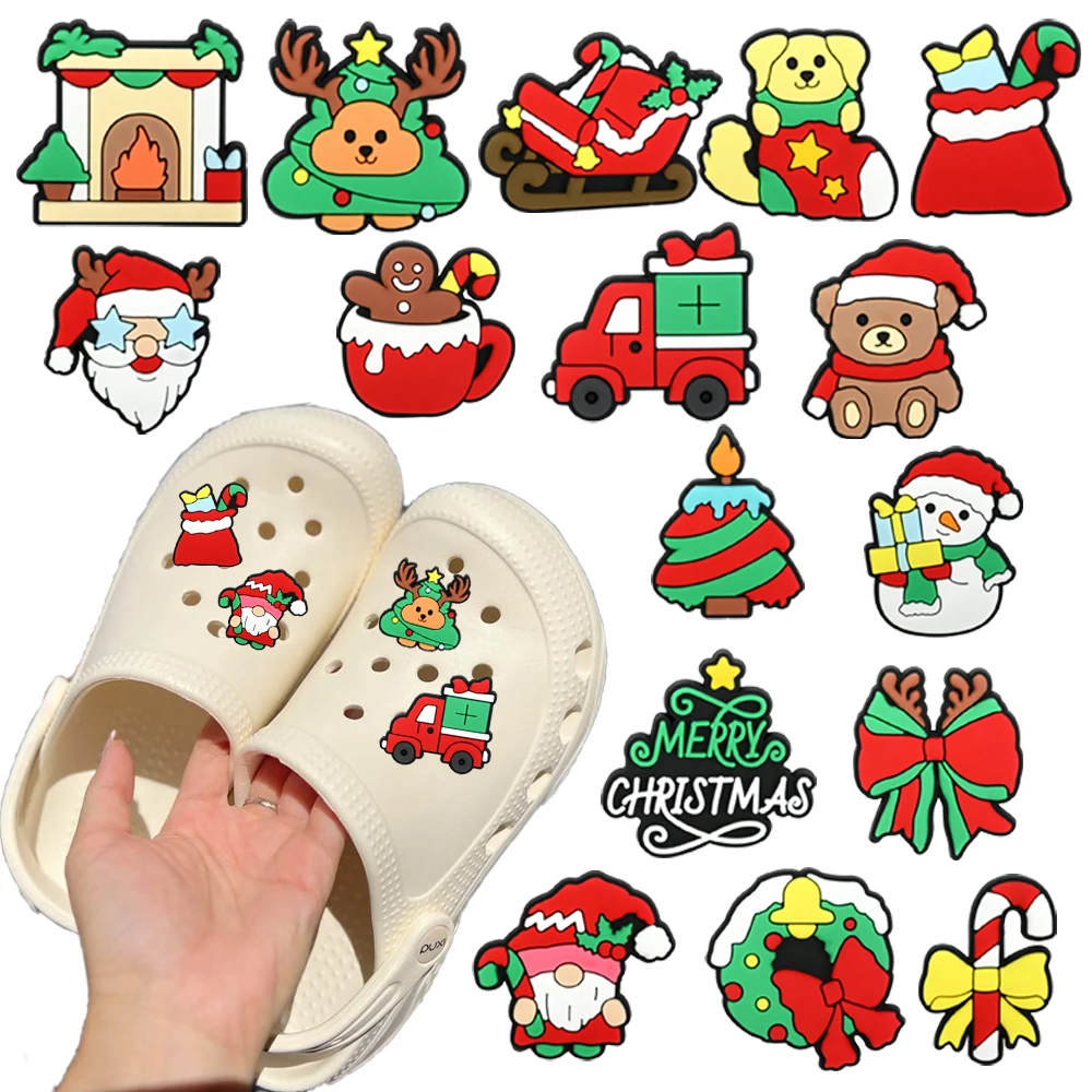 Hot Sales 16-100pcs Cartoon Christmas Series PVC Shoe Charms Accessories DIY Detachable Waterproof Shoe Decorations Party Gifts