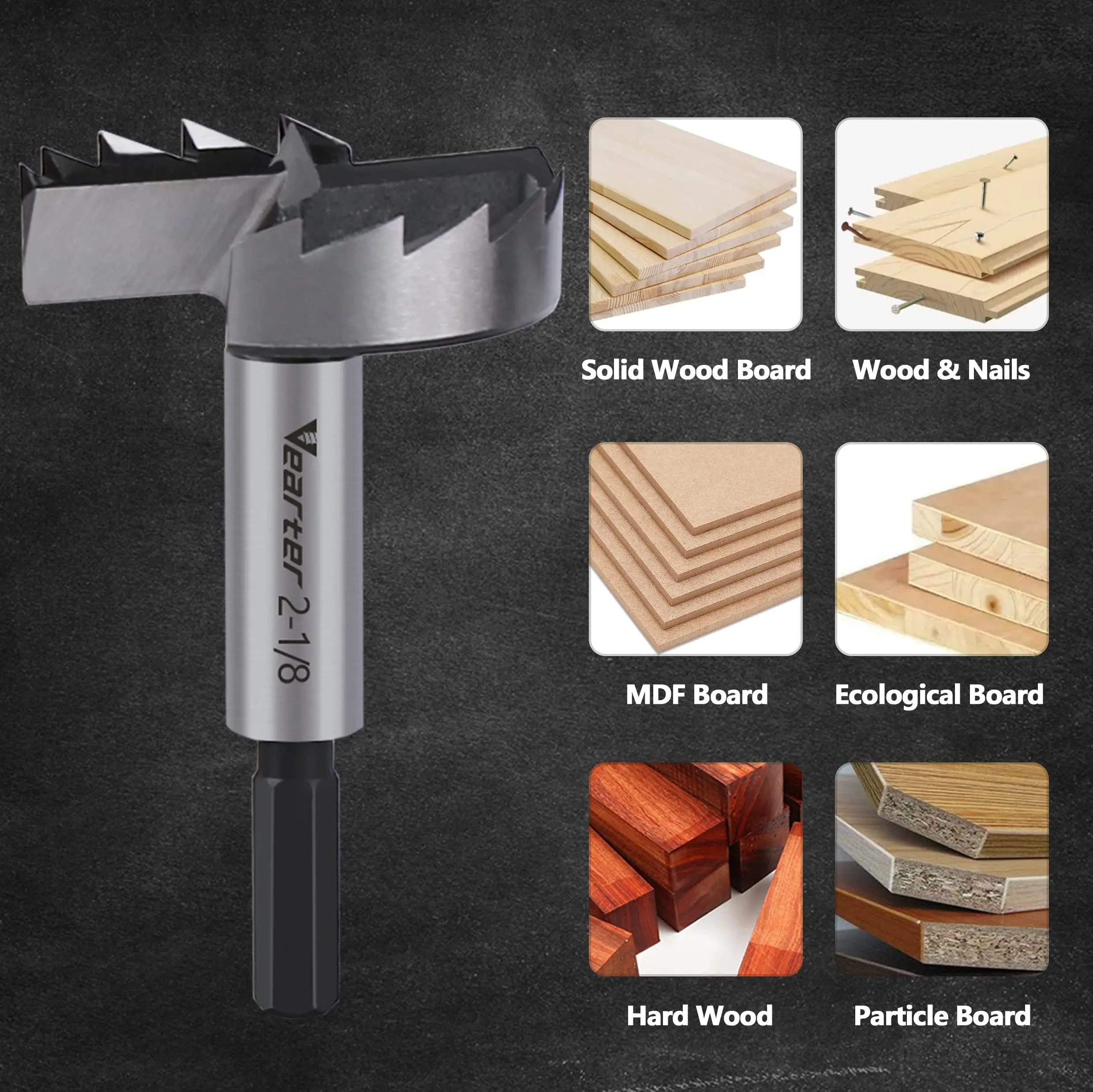 Vearter 16PCS 1/4 ''-2-1/8'' HCS Forstner Holz Bohrer Kit Mit 3/8'' Hex Schaft scharnier Boring Loch Sah Für Holz Kunststoff Sperrholz