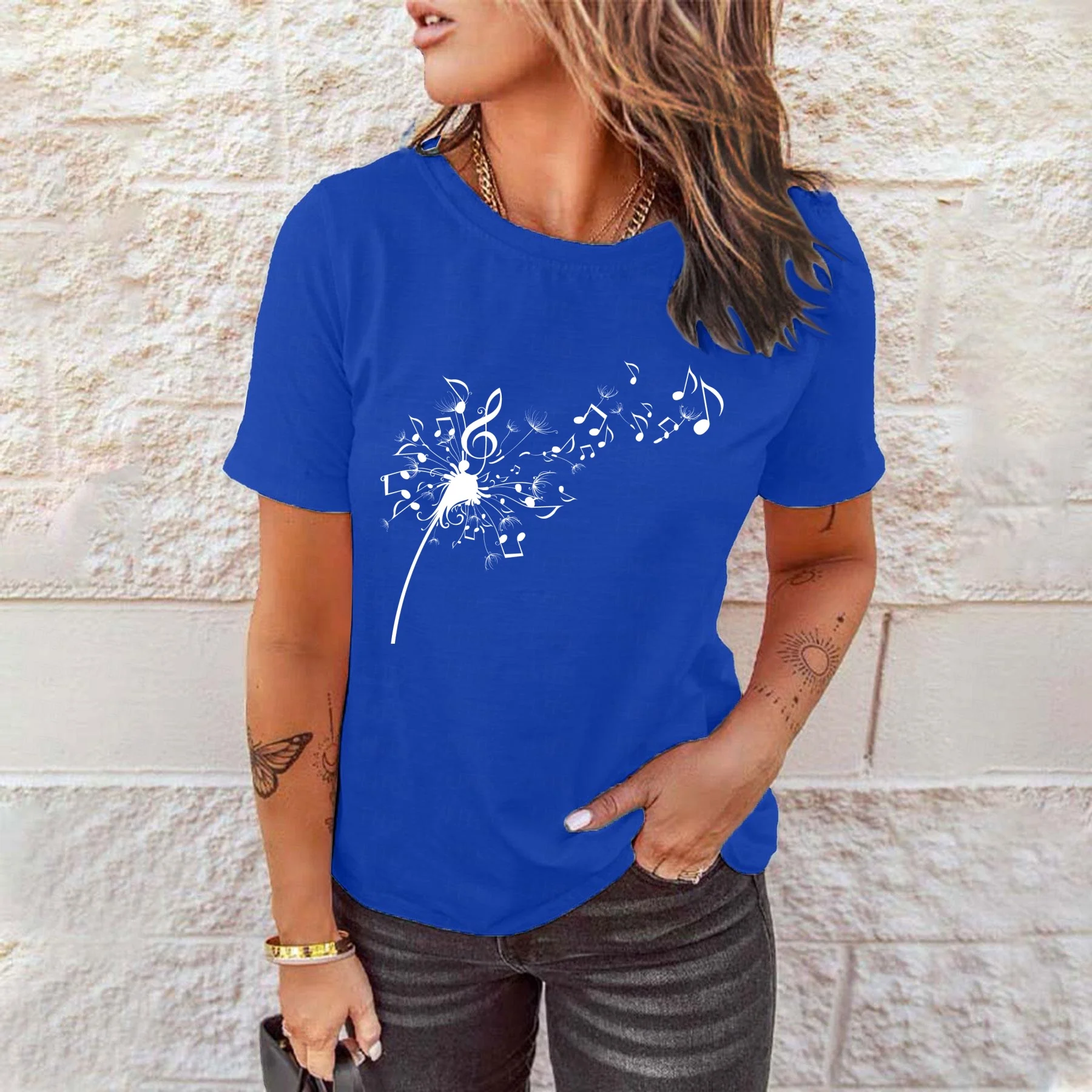 

Summer Women's T shirt Tee Dandelion Music Holiday Weekend Print Polyester Short Sleeve Basic Round Neck Regular Fit Quick Dry