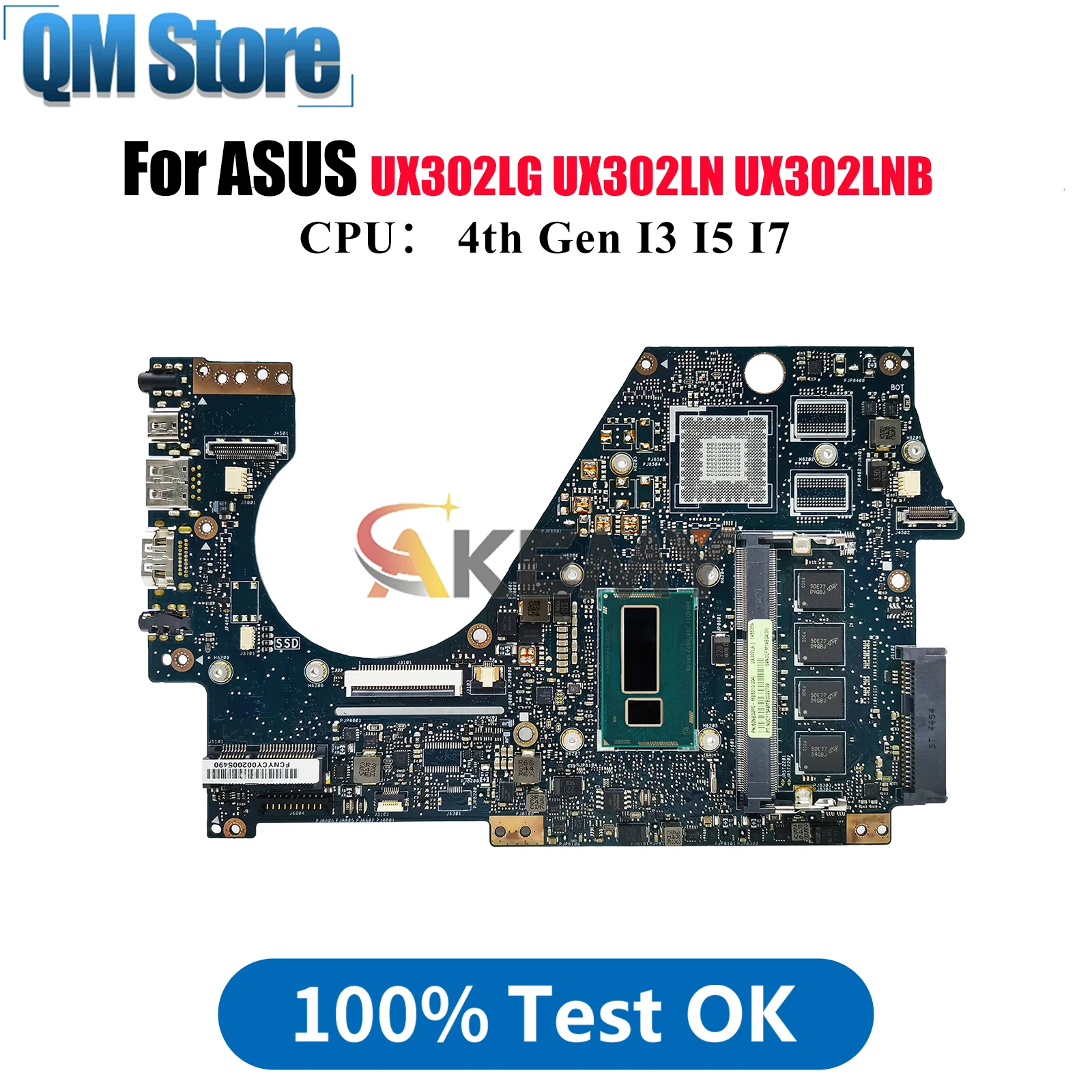 

UX302LA Laptop Motherboard For ASUS ZenBook UX302LA UX302L UX302LN UX302LG UX302LNB Mainboard W/ I3 I5 I7 CPU tests OK fast ship