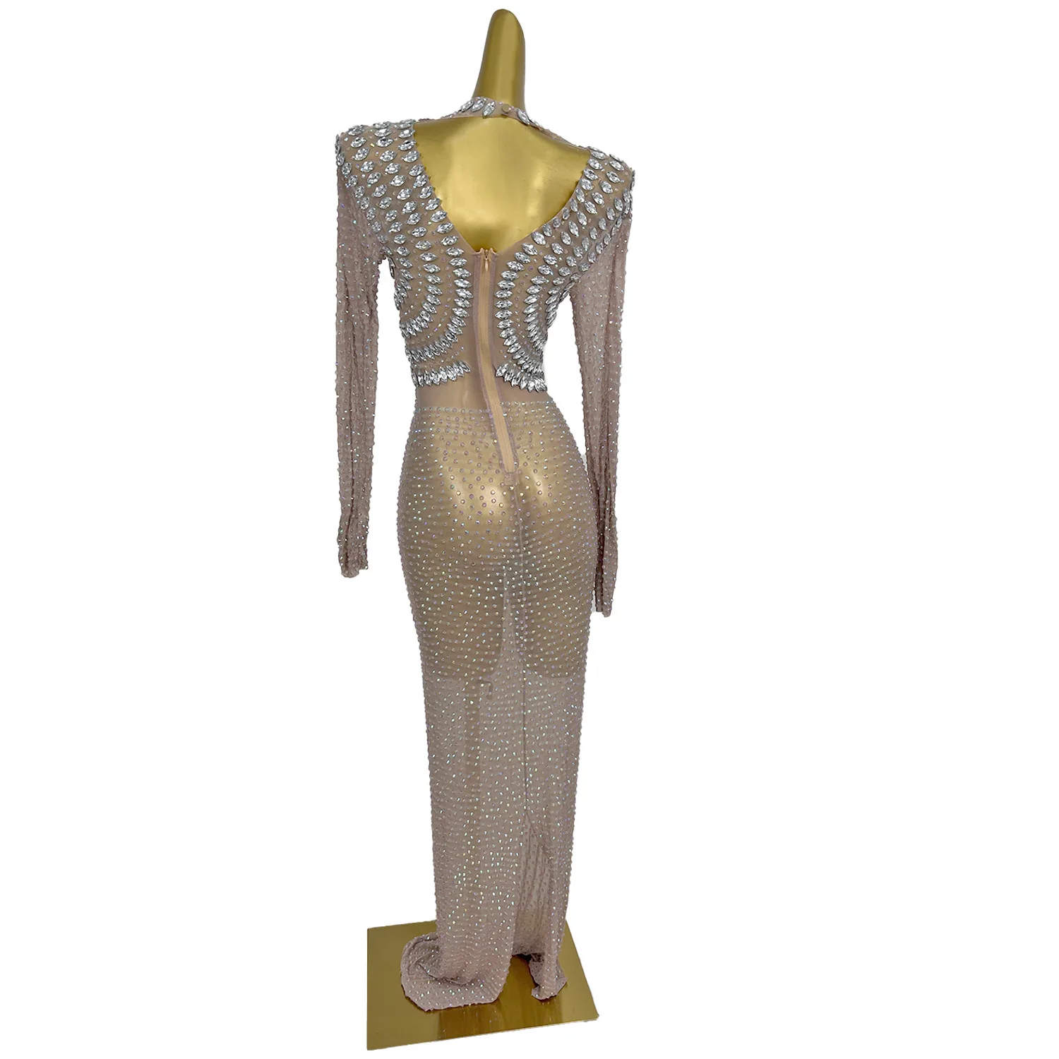 Sexy See Through Verjaardag Banket Diamanten Jurk Vrouwelijke Outfit Vrouwen Cocktail Bodycon Jurk Vloerlengte Avondjurk