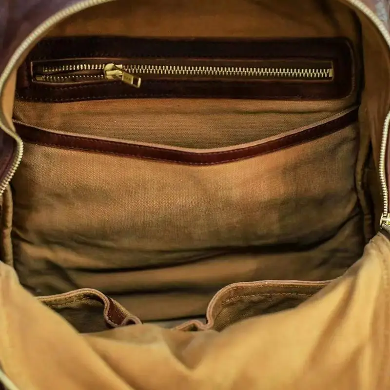 Vintage designer handmade genuine leather large capacity men's women's backpacks outdoor travel luxury cow leather schoolbags