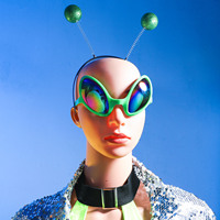 Funny Alien Glasses Halloween Theme Party Adult Kids Cosplay Accessories Rainbow Lenses Alien Glasses Martian Hair Hoop Headband