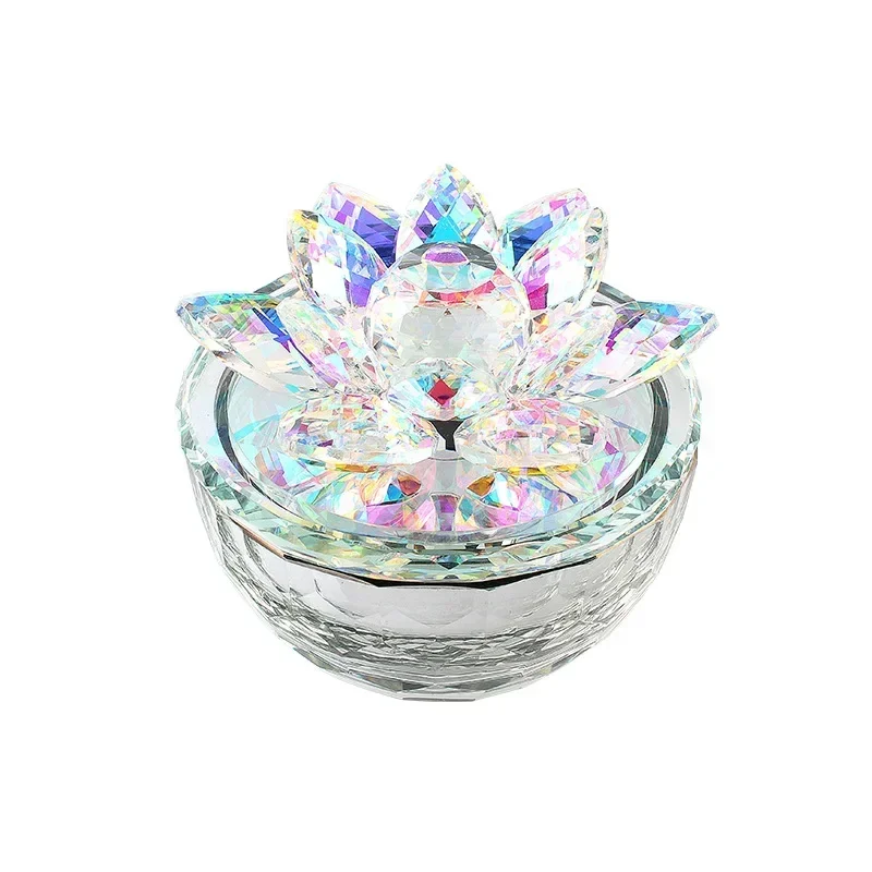 European-style Crystal Glass Lotus Jewelry Box Earrings Ring Box Jewelry Storage Box Home Decoration Accessories