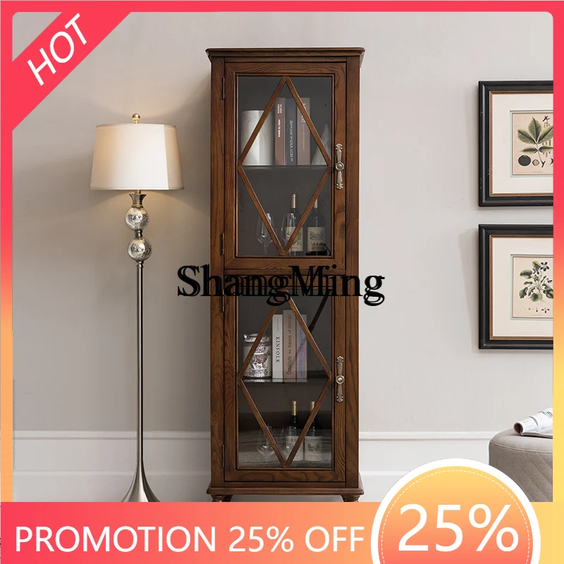 

FG American country solid wood wine cabinet ash wood living room single door TV side cabinet high and low cabinet combination