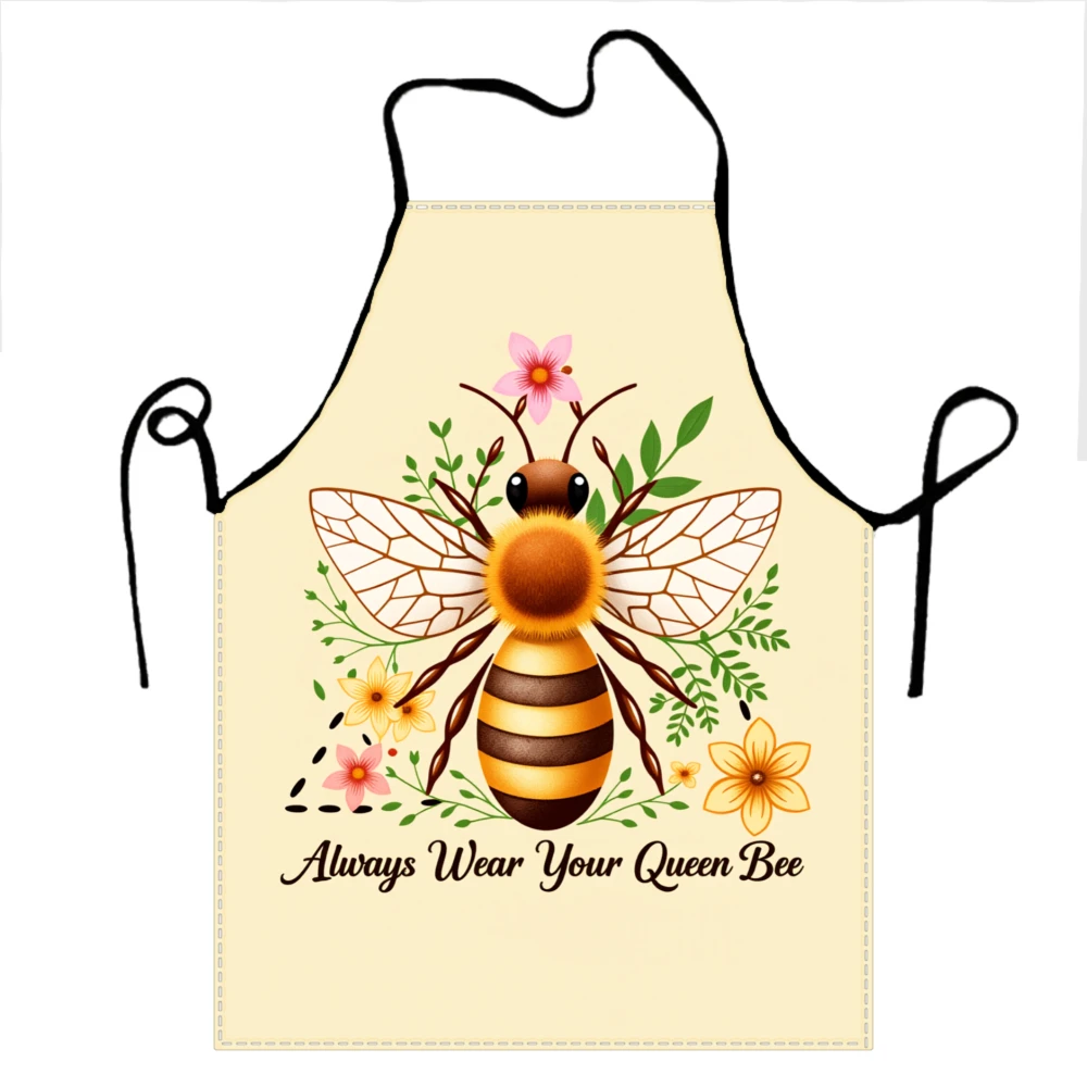 Always Wear Your Queen Bee Apron With Honeybee And Floral Design For Cooking Baking And Gardening