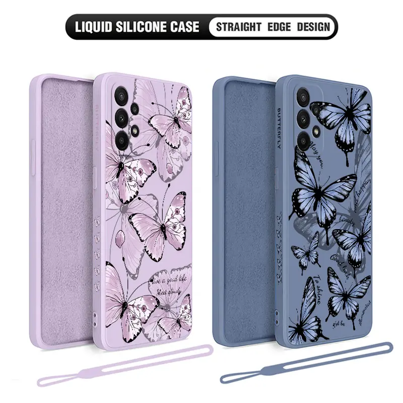 

Popular Cute Retro Butterfly Case For Samsung A54 A73 A53 A33 A23 A14 A13 A04 A72 A52 A32 A22 A12 A71 A51 4G 5G With Hand Strap