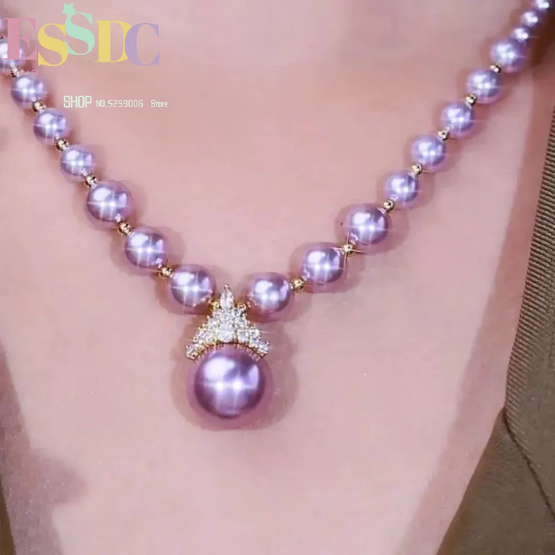 High-end luxury purple pearl and diamond necklace feminine elegant and high-end clavicle chain light luxury violet