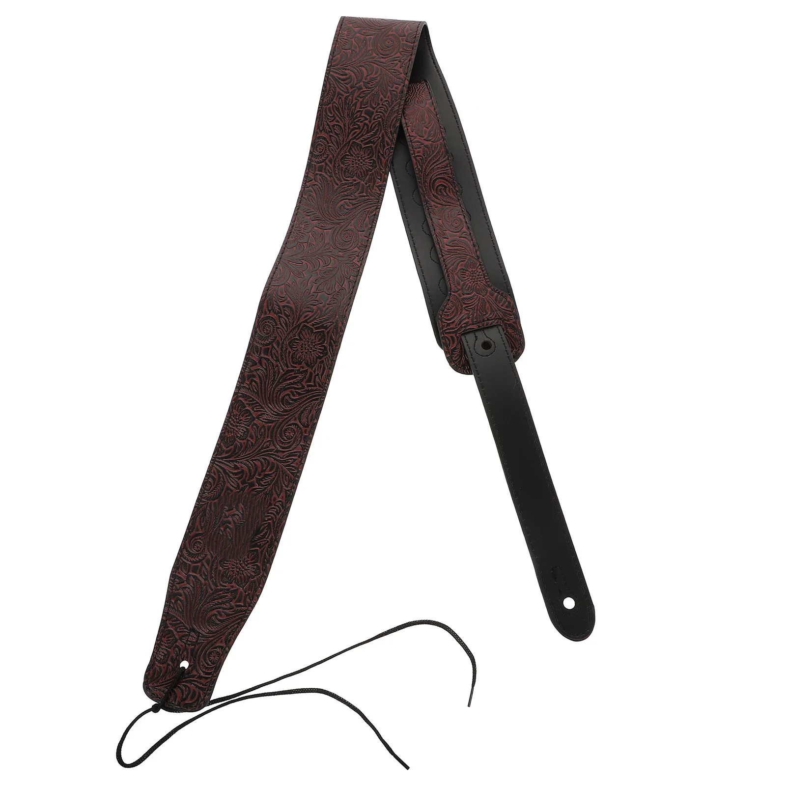

1Pcs Durable PU Dark Red Guitar Strap Breathable Comfortable Patterned Stringed Instrument Strap Durable Guitar String