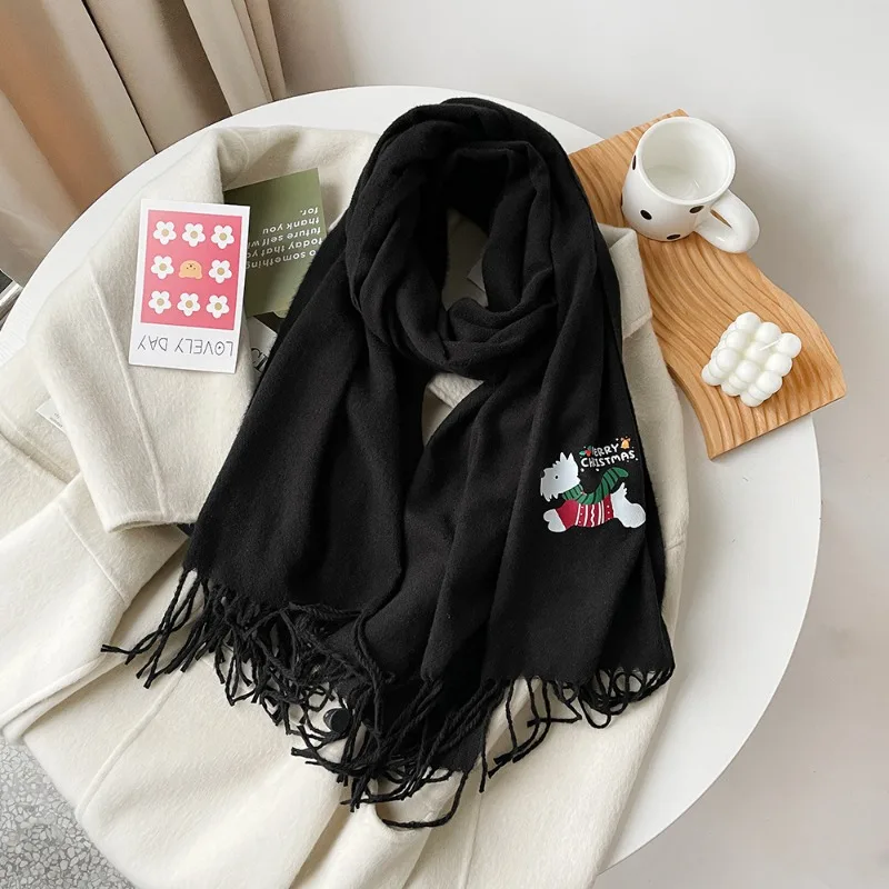 Winter Warm Scarf for Women Men Christmas Animals and plants Scarves Fashion Versatile Woolen Shawl Girls Christmas Present