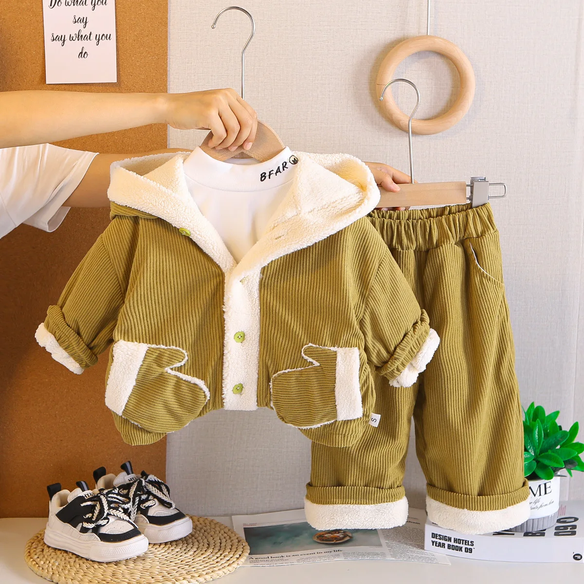 Christmas New Year Kids' Winter Set Boys Girls Thick Warm Hoodie 3-Piece Outfit Toddler Soft Fleece Lined Holiday Gift Sets  123