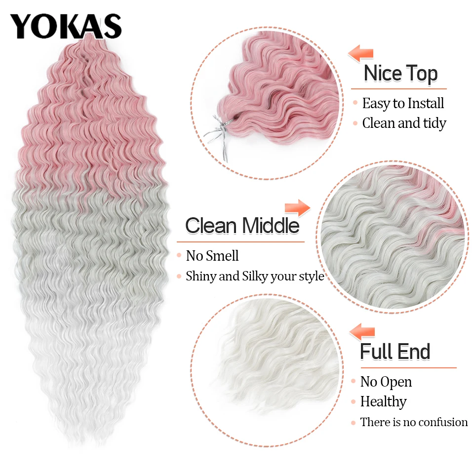 YOKAS-Extensions Capillaires Synthétiques Afro Bouclées au Crochet, Tressage Ombré, Ariel, Deep Wave Twist, pour Femme