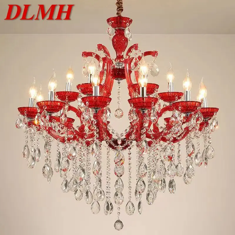 

DLMH LuxuriousCandle Pendent Lamp European Style Crystal Lamp Art Living Room Restaurant Villa Staircase Duplex Building