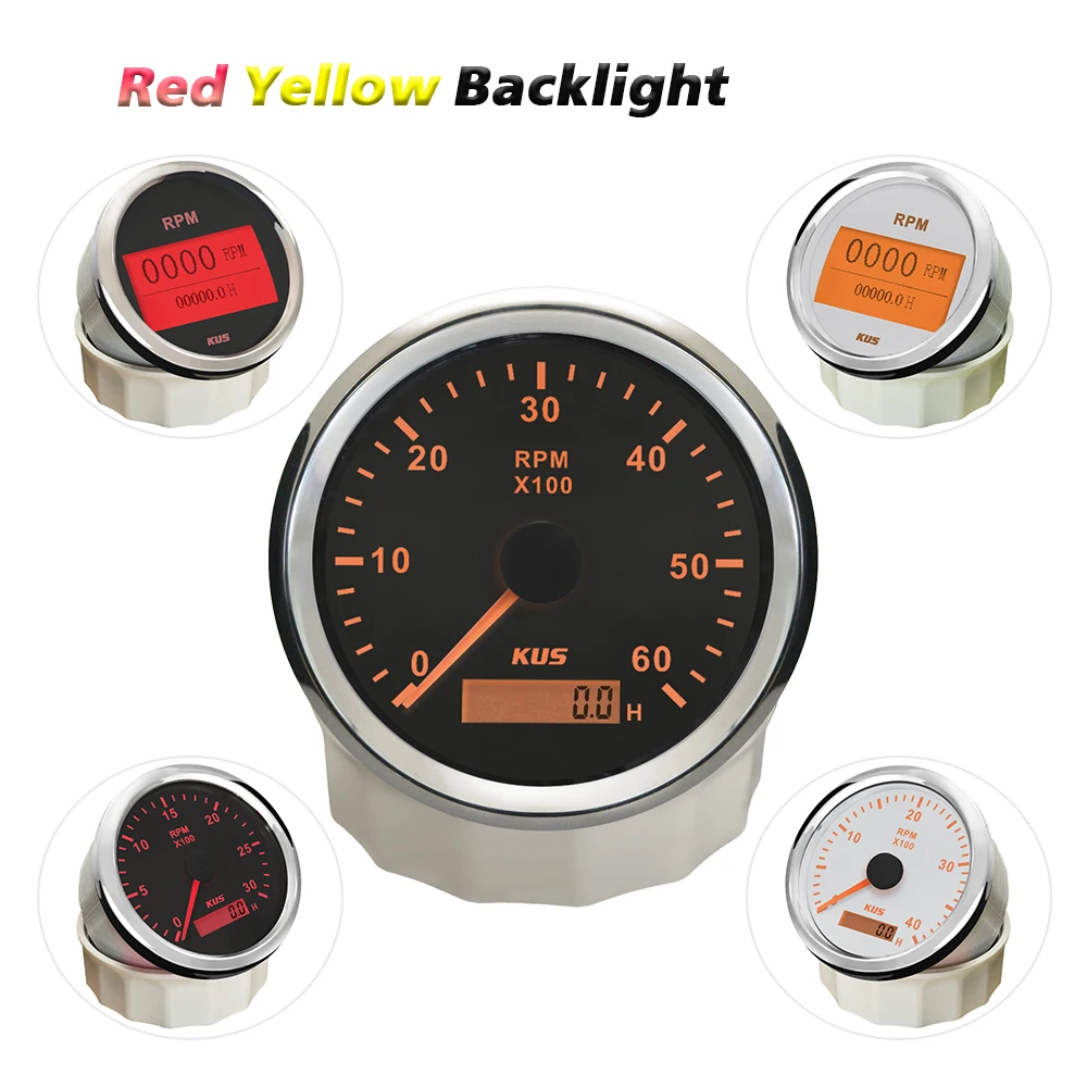 KUS Popular 85mm Tachometer Gauge 0-3000RPM 0-4000RPM 0-6000RPM 0-8000RPM 12V 24V With Hour Meter Backlight For Car Boat Yacht