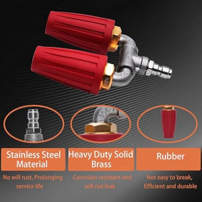 360° Rotating Turbo Nozzle For Pressure Washer With 1/4In Quick Connect,2.5 Orifice Twin Turbo Washer With 7 Nozzle Tips