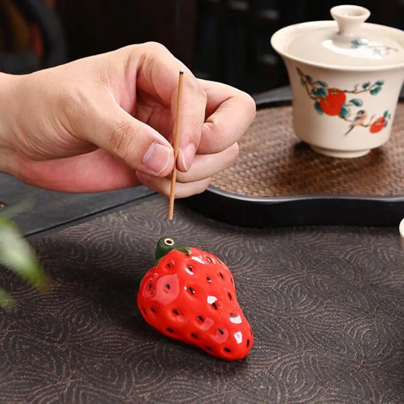 Porcelain Strawberry Stick Incense Holder Aromatherapy Burner Sandalwood Fragrance Censer Tea Pet Indoor Home Decor