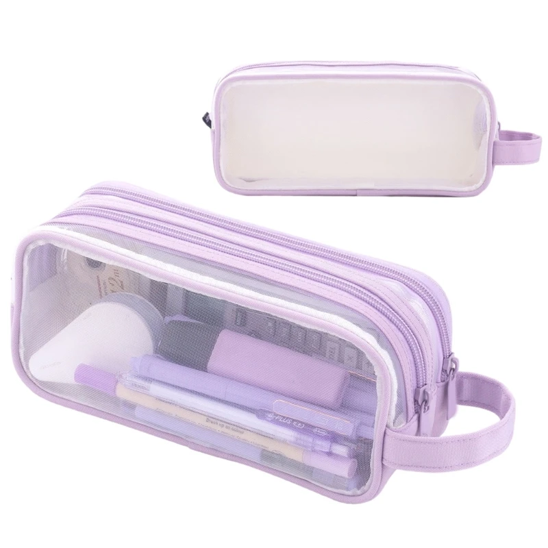 Estojo caneta transparente para exames estudantes, estojo caneta multifuncional capacidade