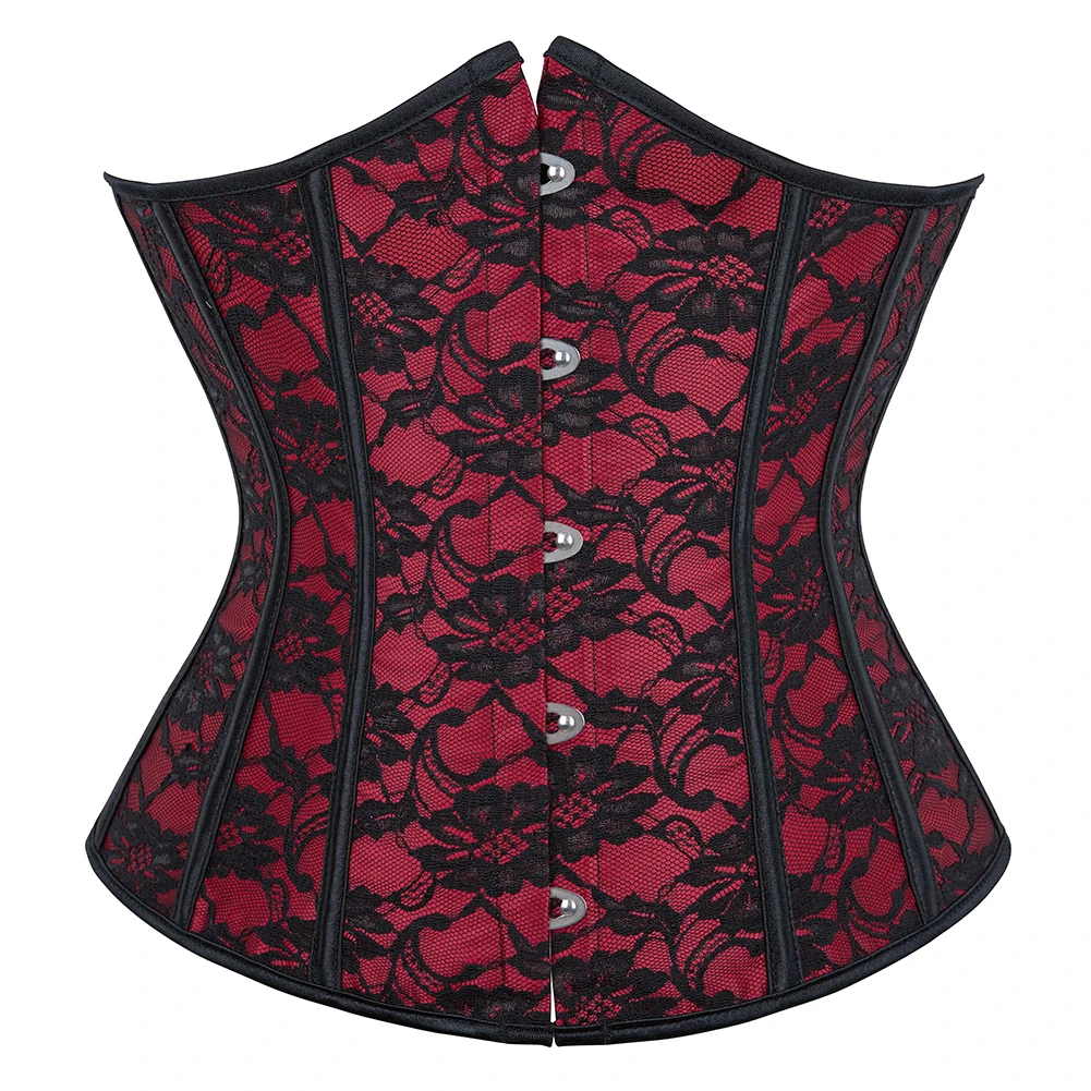 Underbust Corset Women Brocade Red Waist Bustier Corselet Floral Embroidered Shaper Korset