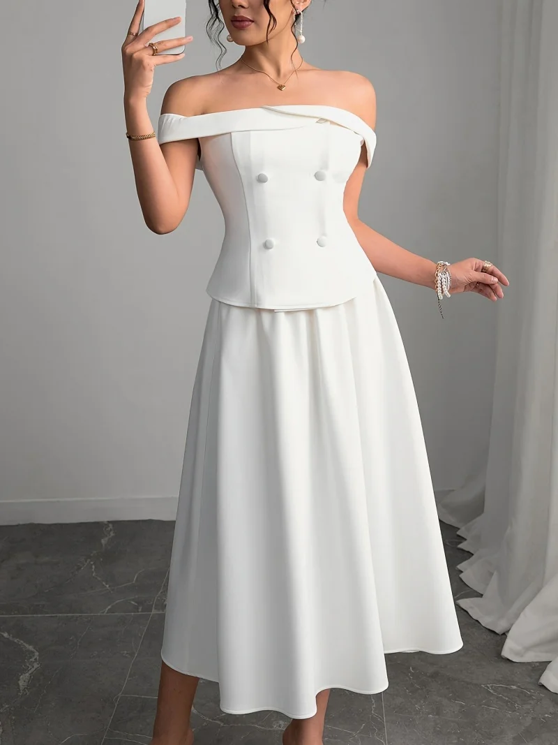 Mode Off Schulter 2-teiliges Set Frauen Outfit Sommer Kleidung Frauen Slash Neck Weste Top Rock Sets Elegante Zwei Stücke Kleid Sets