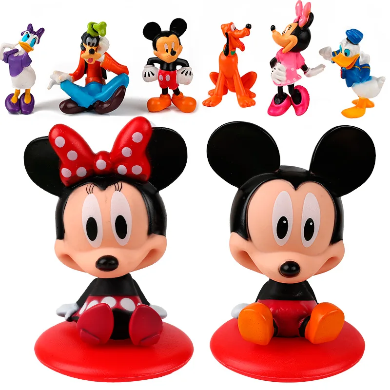6 Peças de Mini Figuras de Desenho Animado, Brinquedos Bobblehead Estilo Pateta (Rato, Pato, Cão), Decoração para Bolo e Enfeite de Mesa, Presente, Decoração para Carro
