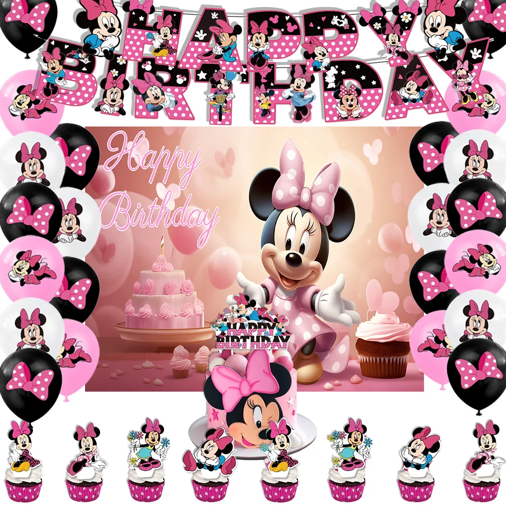 

Disney Minnie Mickey Mouse Theme Girl's Birthday Party Supplies Decor Cartoon Mouse Balloon DIY Backdrop Cake Toppers Kids Gifts