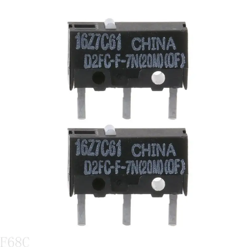 F68C 2PCS Оригинальный мышиный микроэлемент Micro-кнопка White Dot D2FC-F-7N Переключатели 20 миллион D2FC-F-7N