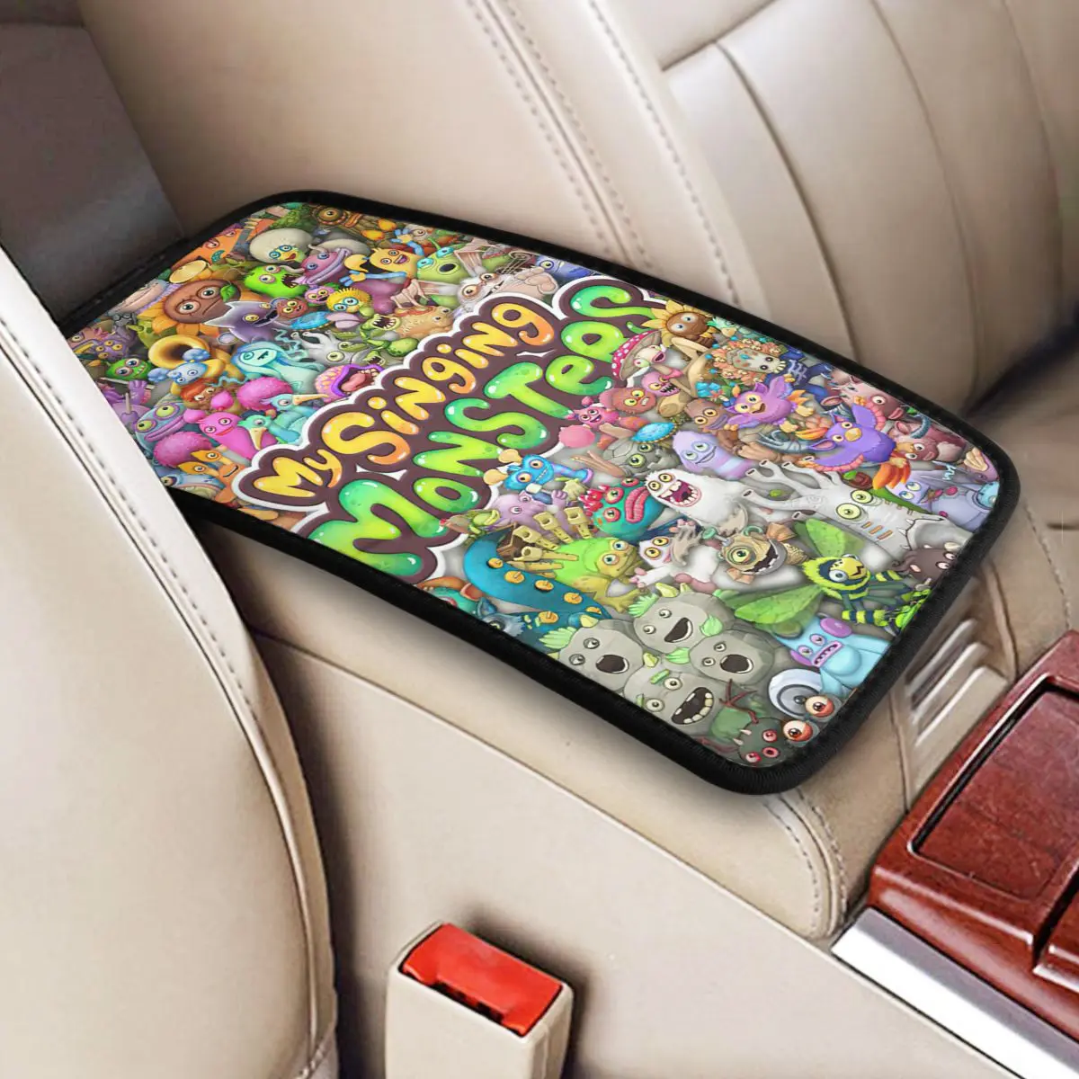 Center Console Protective Cushion Pad My Singing Monsters Collage Game Car Armrest Cover Mat Cartoon Auto Accessories Interior