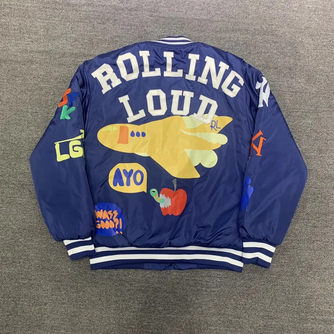 High Street Baseball Jackets Men Women 1:1 Best Quality Cartoon Letter Embroidery Oversized Blue Varsity Coat 2023 Autumn