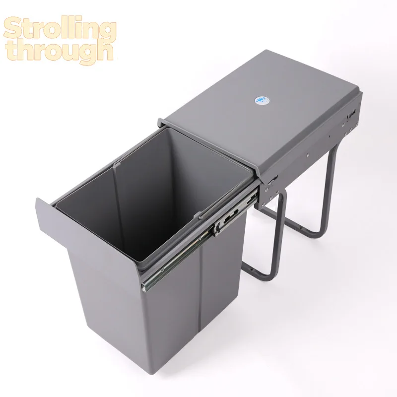 

Cabinet Recessed Trash Can Kitchen Hidden Single Bucket 1×20L Cleaning Tub Pull-out Retractable Rail with Lid