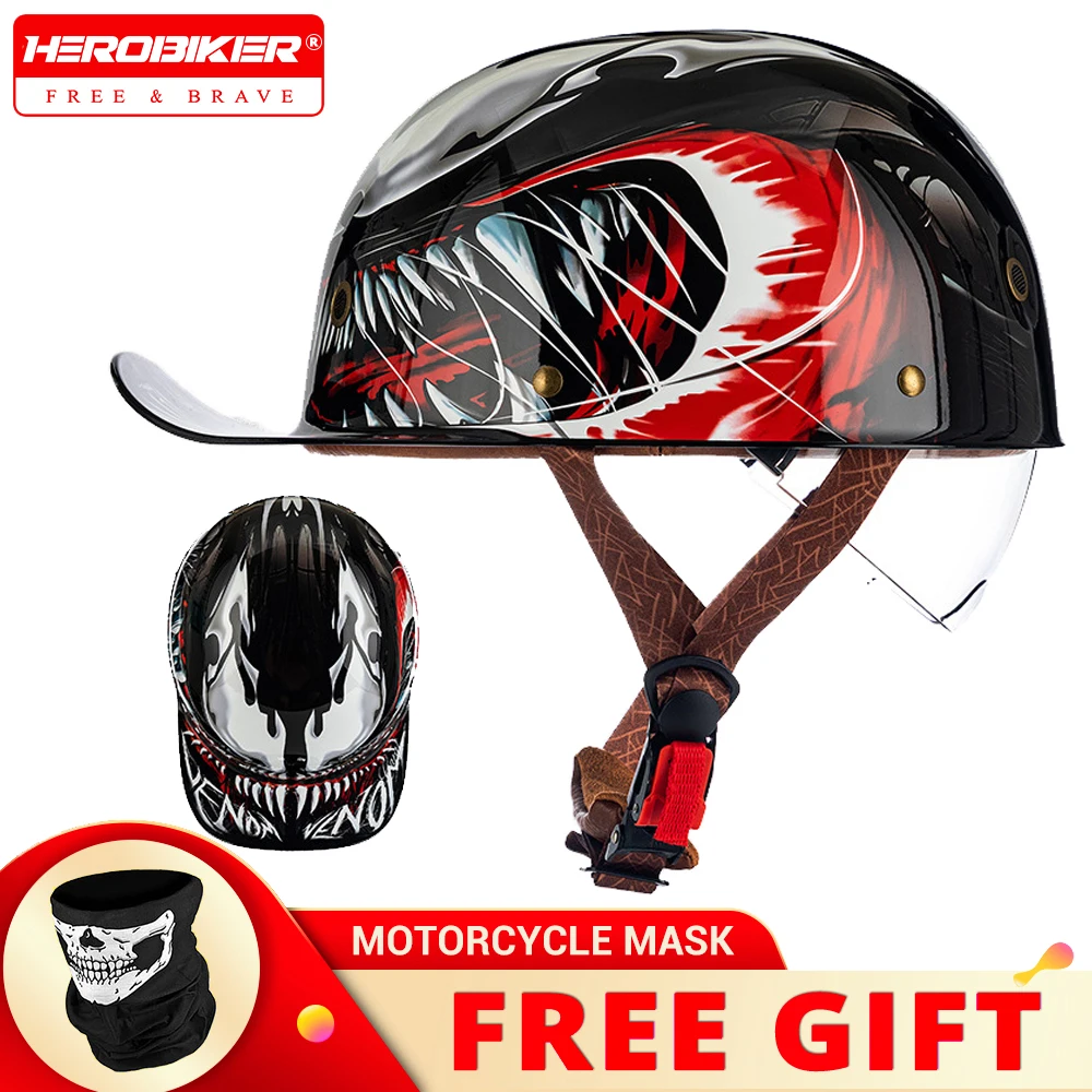 

Retro Motorcycle Helmet Street Baseball Cap Moto Helmets With Clear Lens Half Helmet Capacete De Moto Motorcycle Accessories