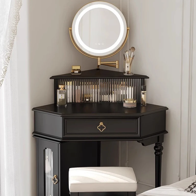 

Makeup Mirror Vanity Table Stool Bedside Corner Modern Living Room Luxury Dressing Table Drawers Wood Vestidores Home Furniture
