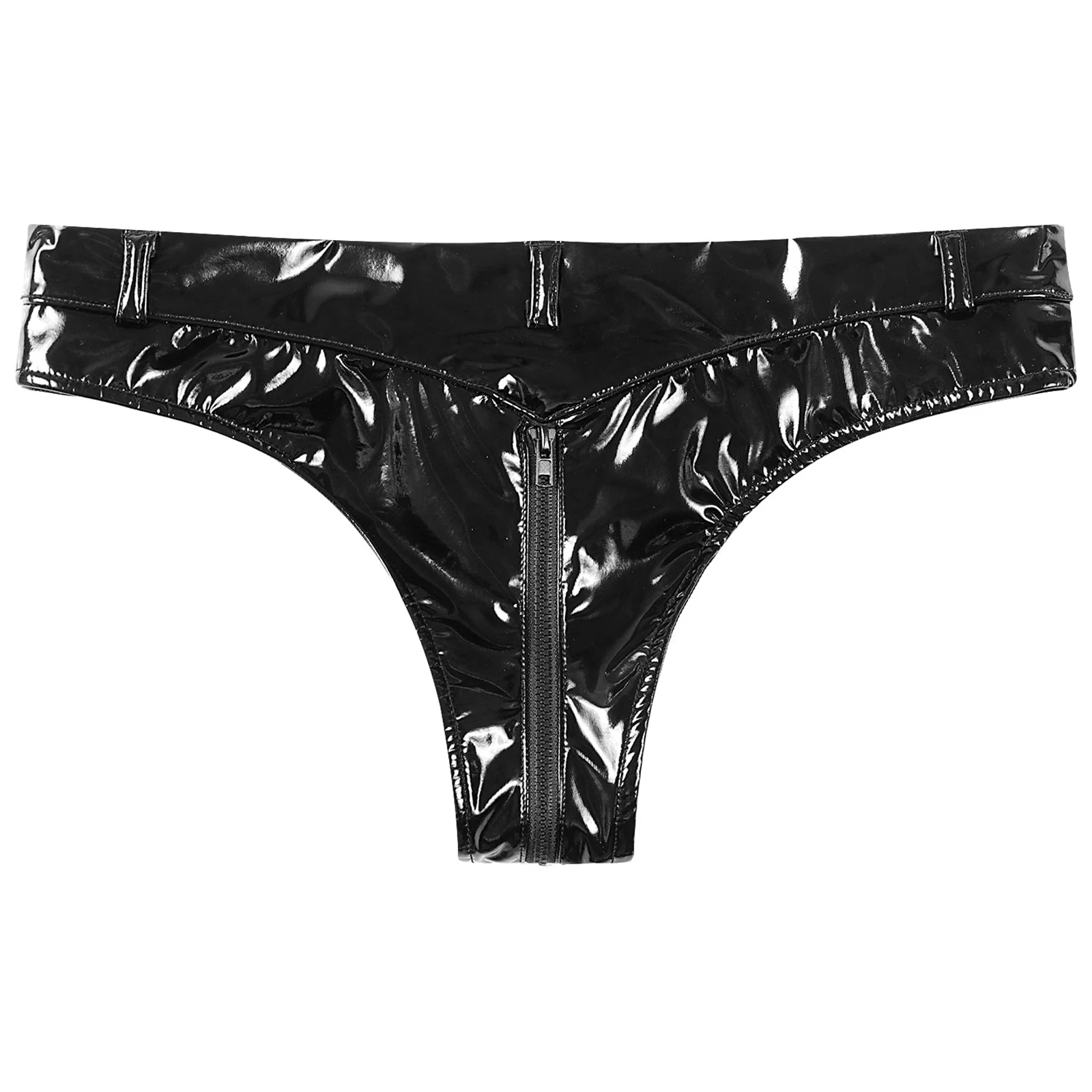 Latex Porn Underwear Womens O Ring Zipper Crotch Low Waist Briefs Lingerie Hot for Ladies Wet Look Patent Leather Sexy Panties