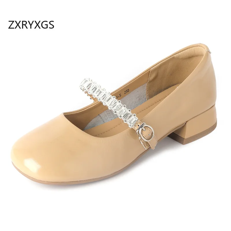 ZXRYXGS مزاجه أنيقة جلد البقر النساء حقيقية أحذية من الجلد كعوب منخفضة 2025 حجم كبير مكتب مأدبة أحذية الموضة المد